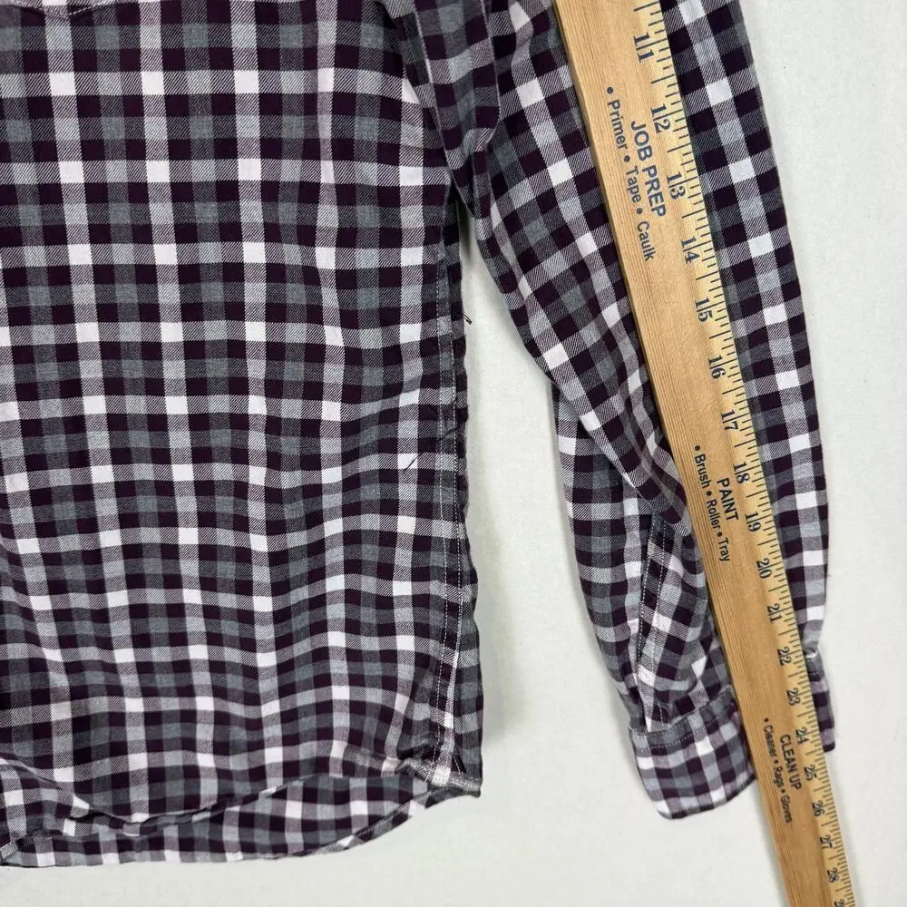 Banana Republic Shirt‎ Mens Medium Maroon White Check Luxe Flannel Grant Fit
